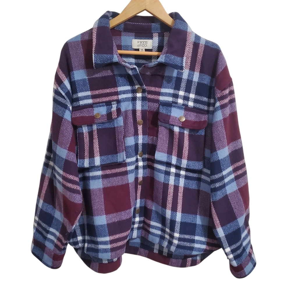 Frye Plaid Utility Shacket Jacket Button Front Po… - image 2